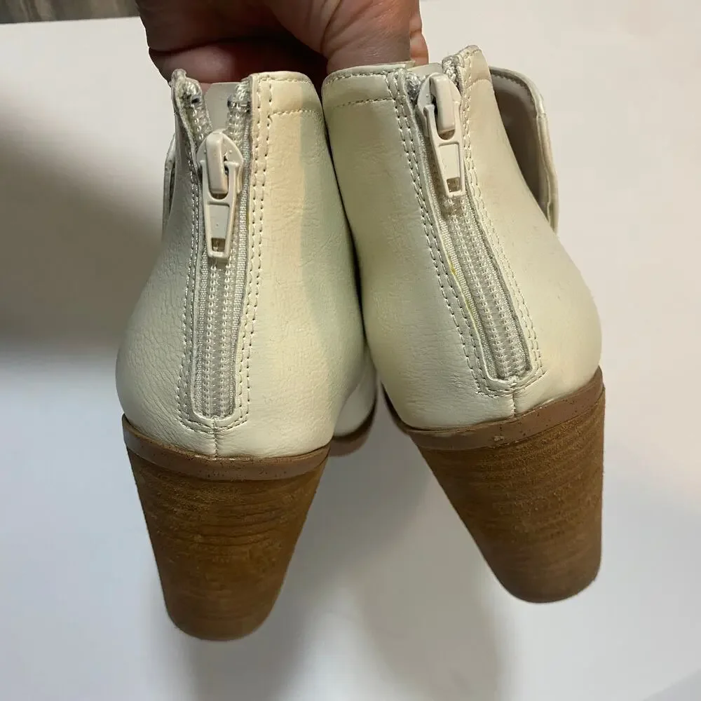 Joie Kayden Off White Cream Faux Leather Heeled Ankle Boots Block Heel Sz 10